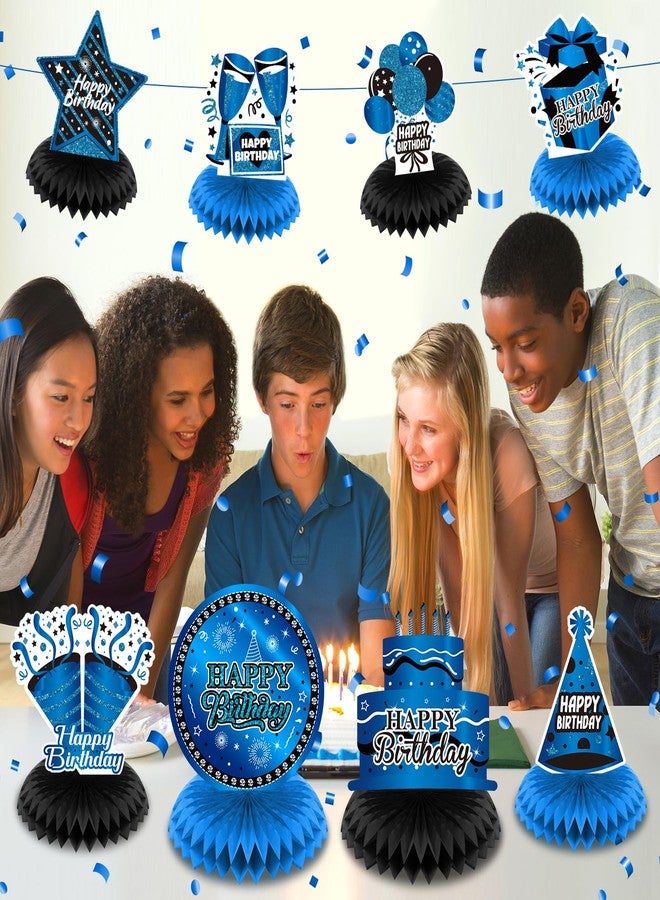 LUUFILx 8Pcs Blue Birthday Decorations Blue and Black Happy Birthday Table Honeycomb Centerpieces for Table Decor Birthday Table Topper for Men Boys Women Girls Her Him Birthday Anniversary Party Supplies - Image 4